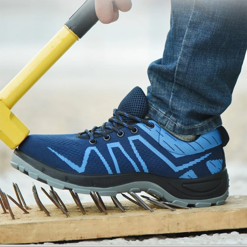 

Men's Plus Size Outdoor Steel Toe Military Work & Safety Boots Shoes Women Army Puncture Proof shoes Breathable, Blue grey
