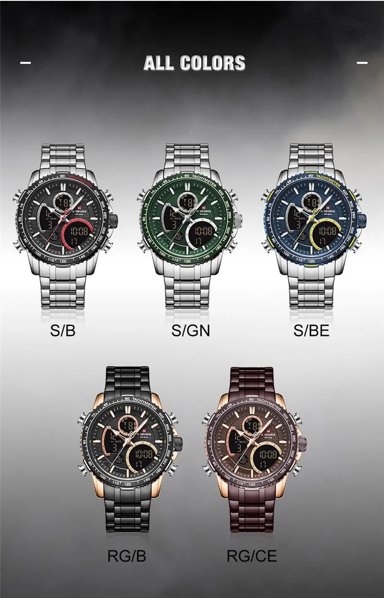 NAVIFORCE 9182 Watch for Men Luxury Brand LED Digital Wristwatch Sport Quartz Male Waterproof Luminous Clock Relogio Masculino