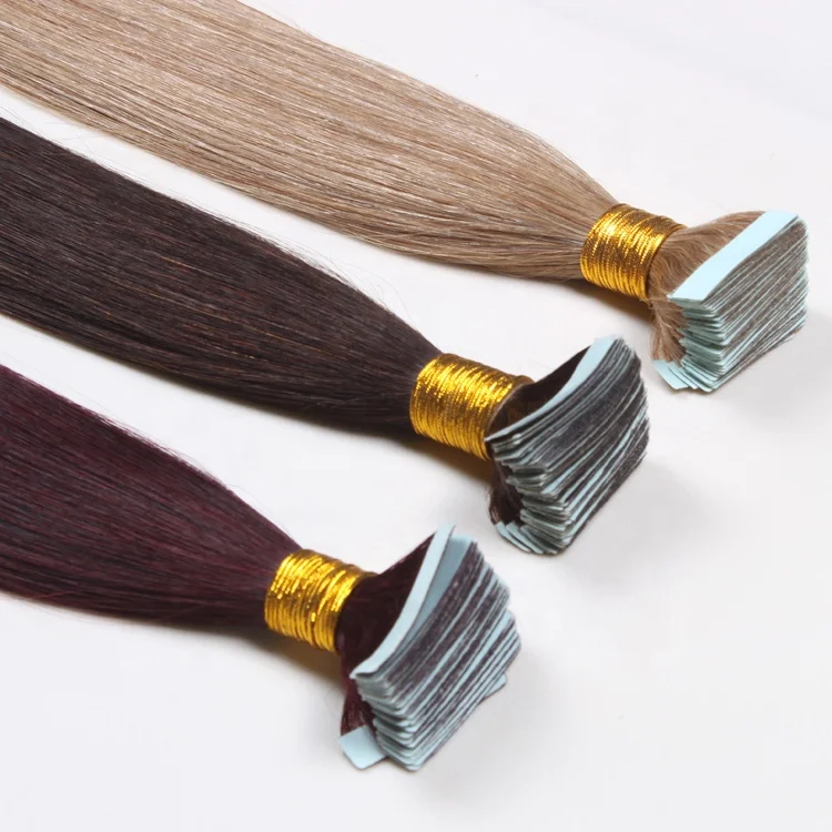 

Wholesale 9A Russian Remy Extensions Double Drawn Tape In Hair Extensions Virgin Human Tape Hair