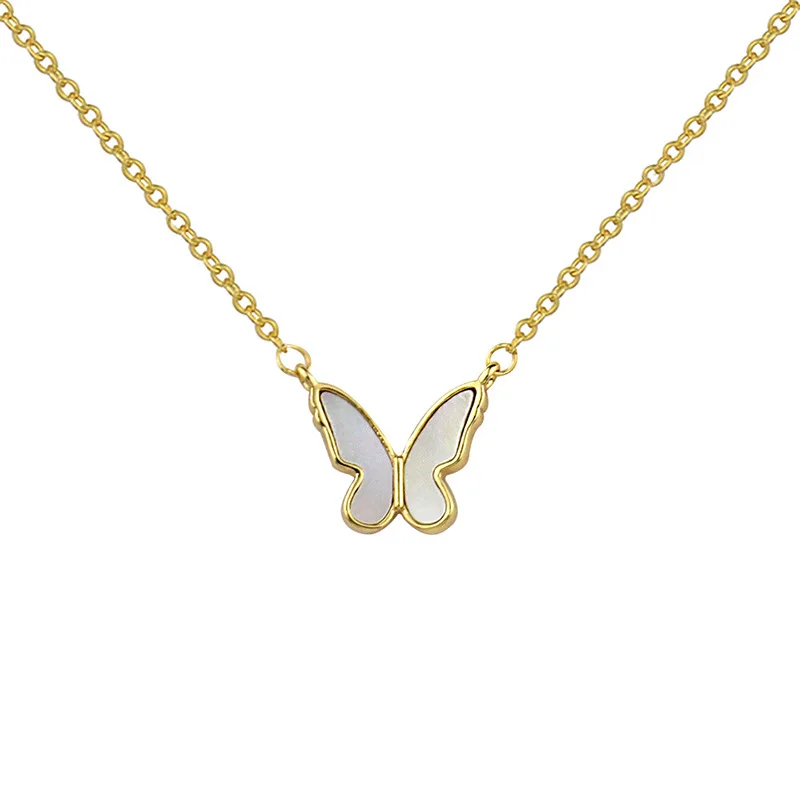 

Gold Plated Freshwater Natural Pearl Shell Butterfly Pendant Necklace Mother of Pearl Butterfly Necklace, As pictures
