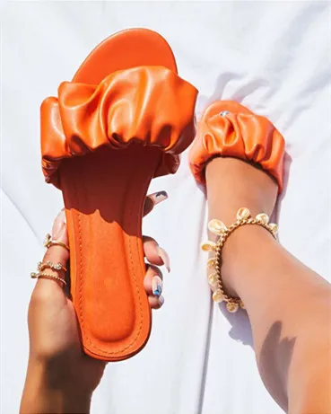 

Fashion Leather Beach Slippers Women Summer 2022 Comfort Soft Flat with Sandals Woman Square Toe Outdoor Slippers Mujer