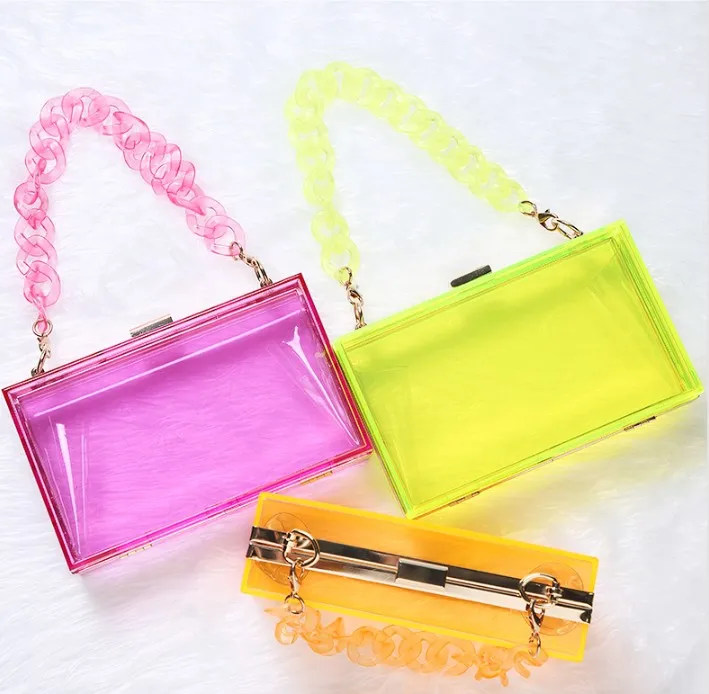 

2020 New Arrive Clear Purse Acrylic Box Evening Clutch Bag Crossbody Shoulder Handbag for Women, 3 colors as picture