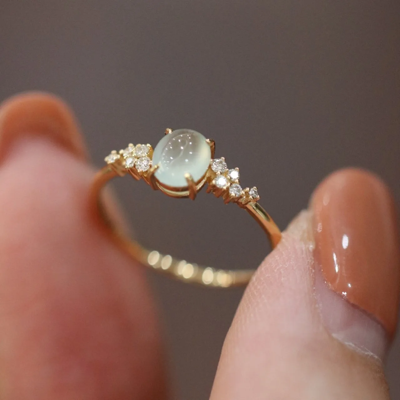 

Luxury Jewelry Silver Plated Gemstone Open Adjustable Ring Chunky Gold Moonstone Fancy Ring