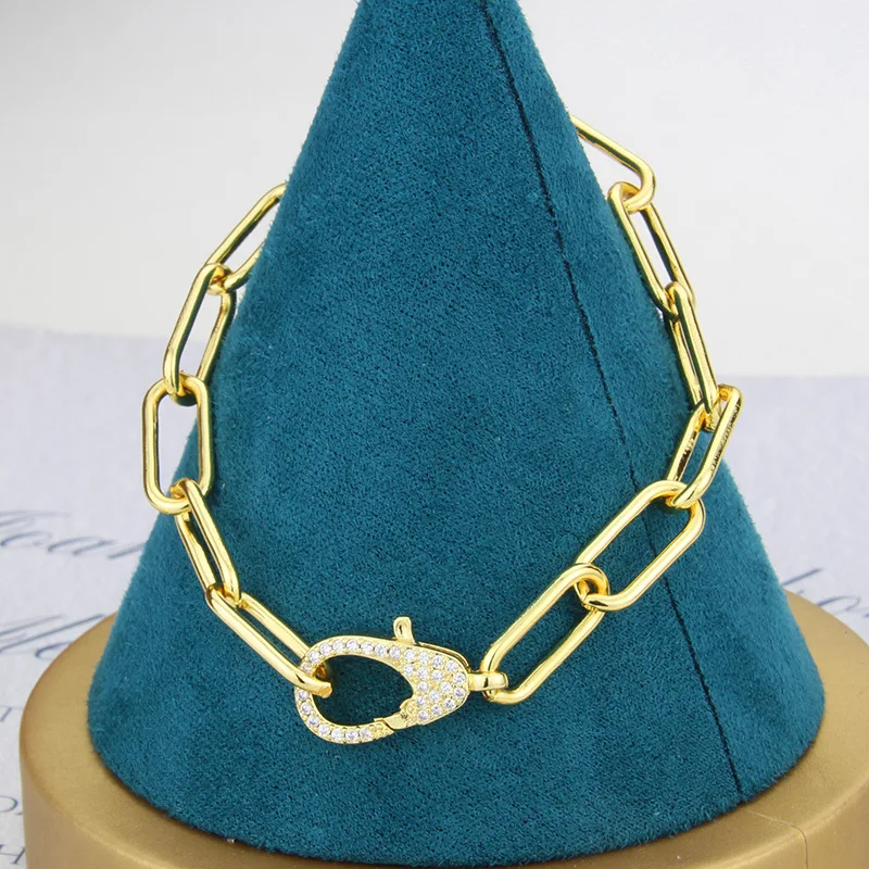 

Wholesale gold plated rectangle link paperclip chain lobster clasp bracelet