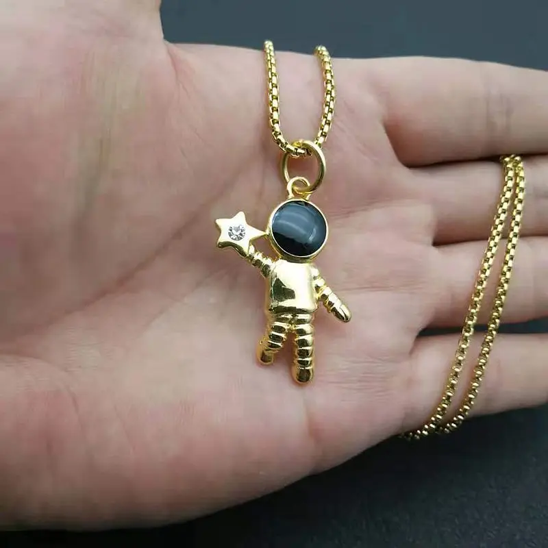 

ORDRM Space Themed Gifts Charm Pendant Jewelry Spaceman Star Astronaut Necklace, 18k gold, silver
