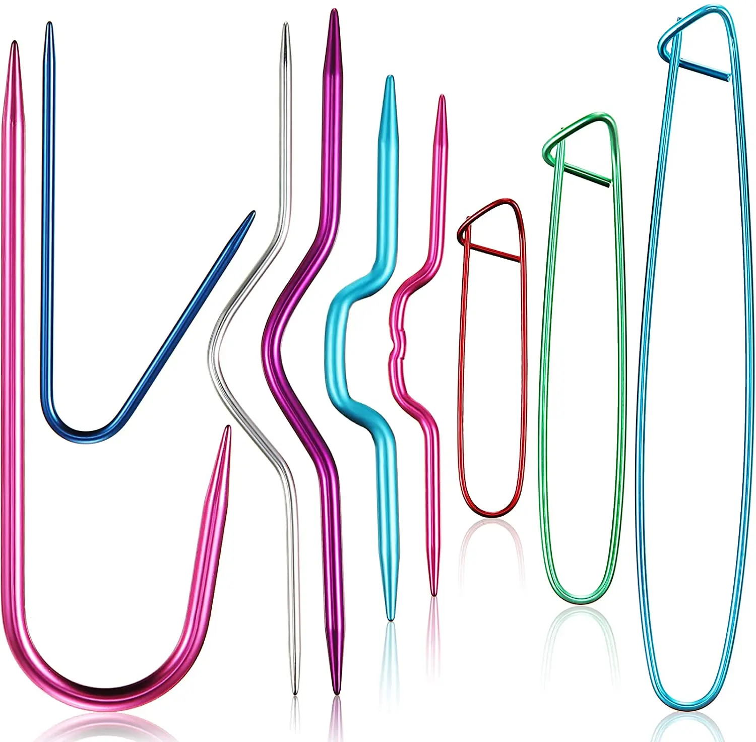 

9 Pieces Cable Stitch Holders, Mixed Color Aluminum Cable Needles Stitch Holders, Safety Pin Brooch Weaving Needle