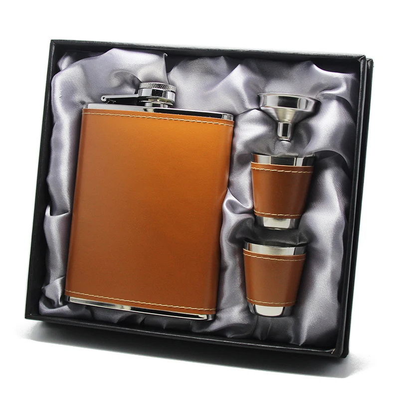 

8oz Portable Hip Flask Set with 1 Funnel 2 Cups Whiskey Wine Stainless Steel Flagon Bottle Travel Drinkware Gift Flask Set