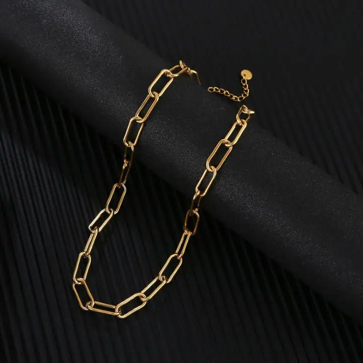 

18k gold plated chain fashion European and American restore clip necklace Stainless steel necklace women sweater choker