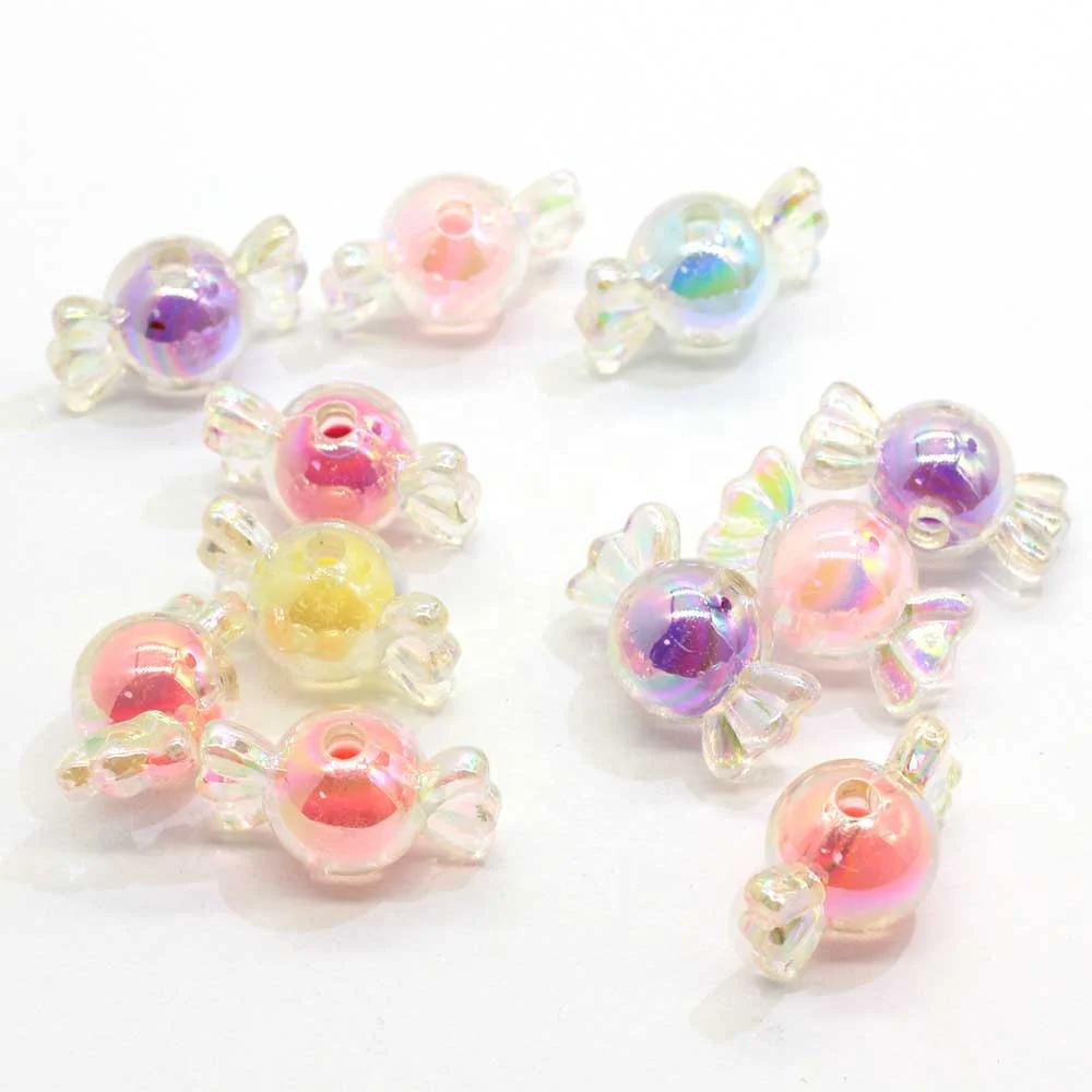 

Acrylic Charms Candy Beads Rainbow Color Plating Bead With Bead For Jewelry Making Handmade Hair Ring Gifts Kid's Toys Keychain, Mixed color or single color