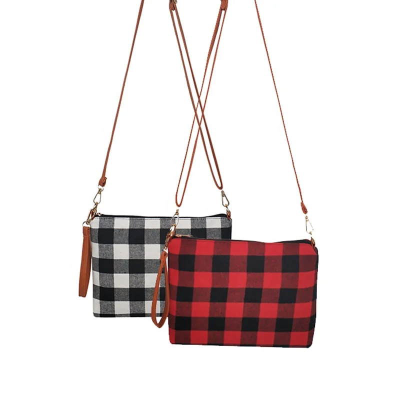 

Plaid Crossbody Purse In Stock Zipper Closure Women Personalized Buffalo Plaid Crossbody Bag, Red, white