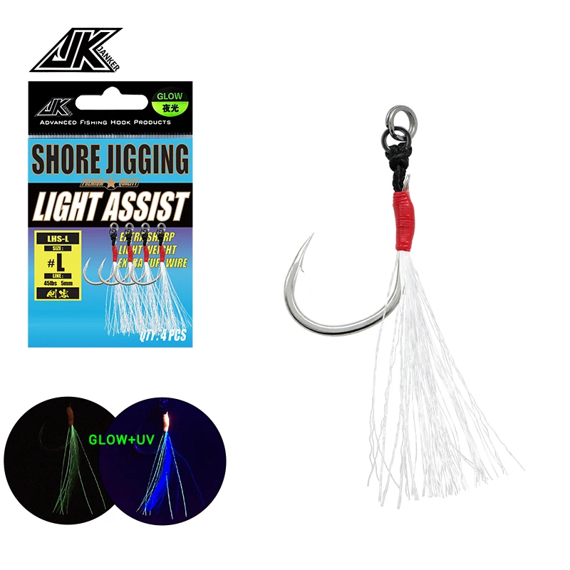 

JK LHS S M L LL Nickle Plated Assist Fishhook Light Jigging Tackle Sea Extra Tuff Wire Small Single Fishing Hook Set Saltwater