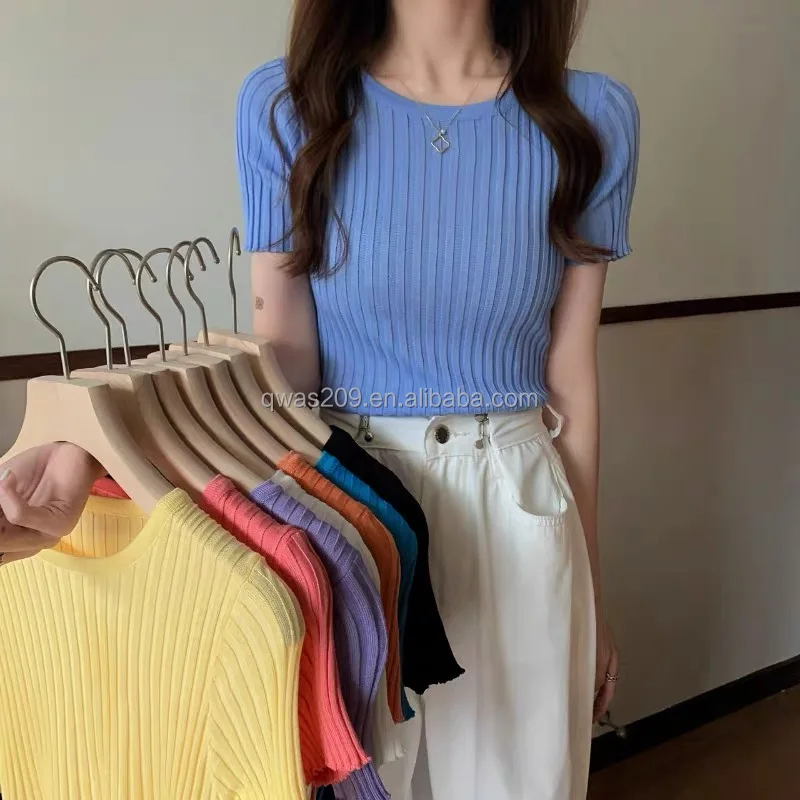 

Wholesale Tshirts Women short sleeves knits tops Women's short sleeve knitting ladies tops