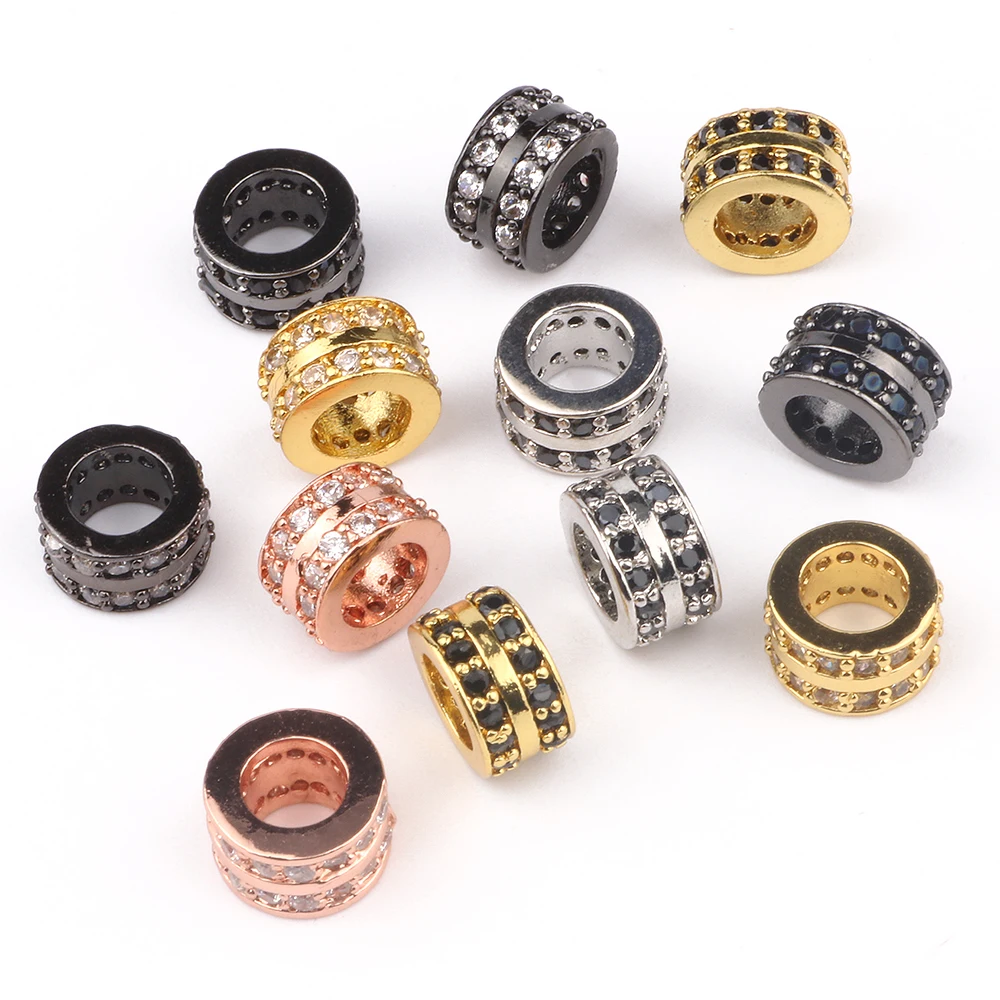 

Wholesale Jewelry Findings 3pcs/bag 7*4MM Brass Micro Pave Cubic Zirconia CZ Spacer Charms Beads For Bracelets
