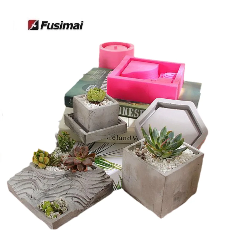 

Fusimai Diy Cement Flower pot Mould Nordic Polygon Round Hole Silicone Concrete Planter Mold, Random