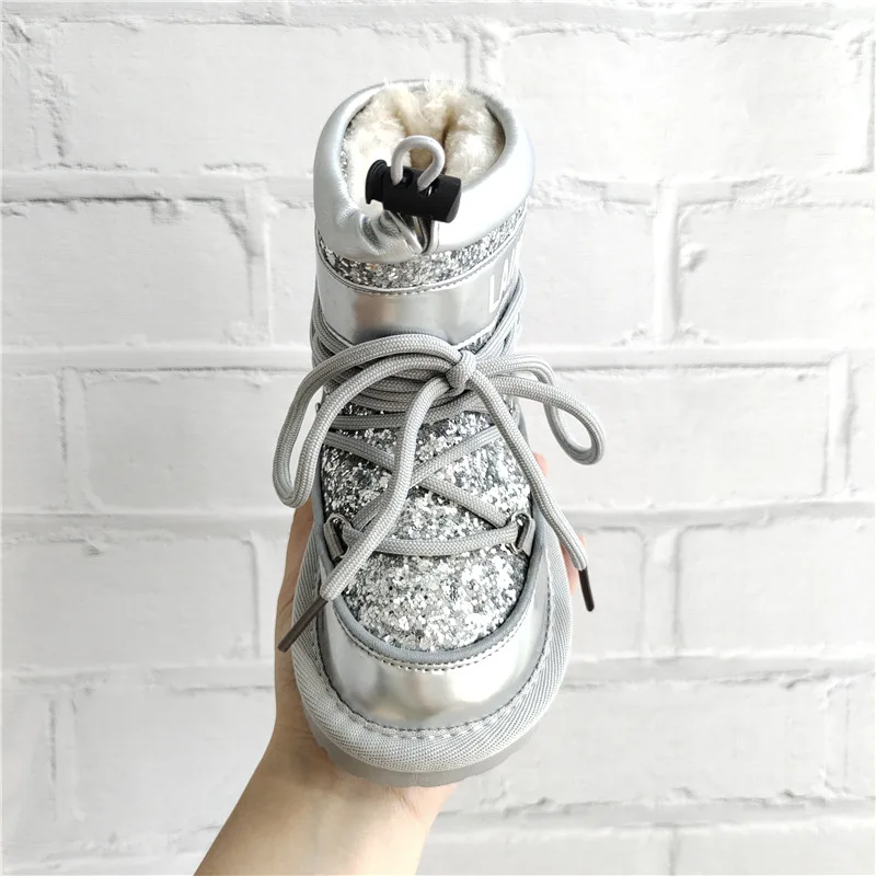 

New australian Paillette kid snow boots moon shoes shining rhinestone snow boots, Customized