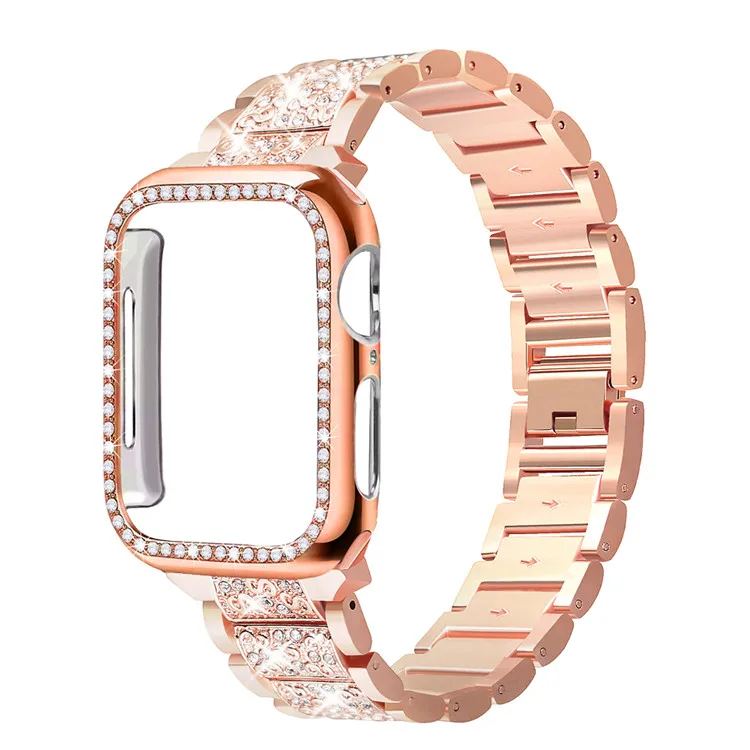 

Hot Sale Luxury Rhinestone Glitter iwatch Band Wrist Bracelet Diamond Stainless Steel for Apple Watch Band and Case 44mm 40mm, Black, silver, rose gold, gold, pink