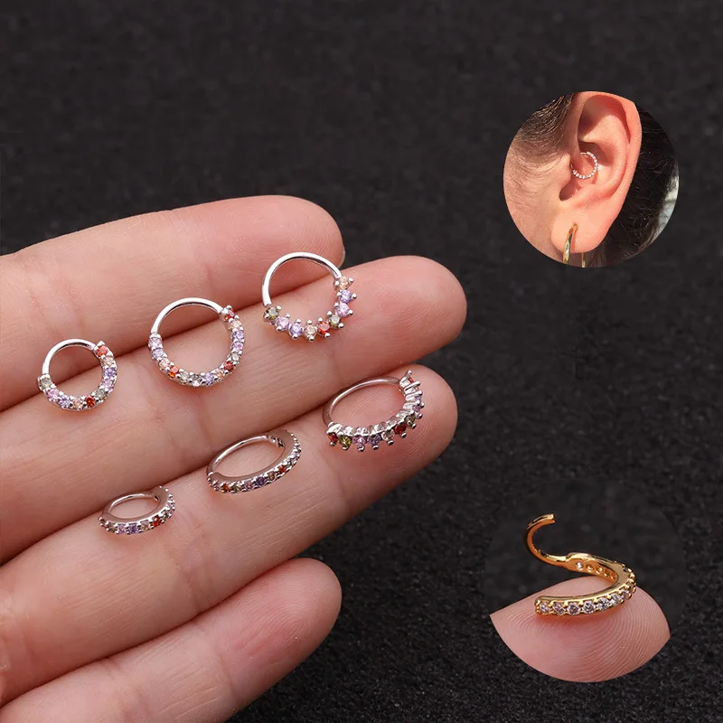 

HOVANCI 4 2021 Classic Design Small Earring Different Colors Stone Huggie Hoop Earrings Colored Zircon Nose Ring With Diamond, Silver