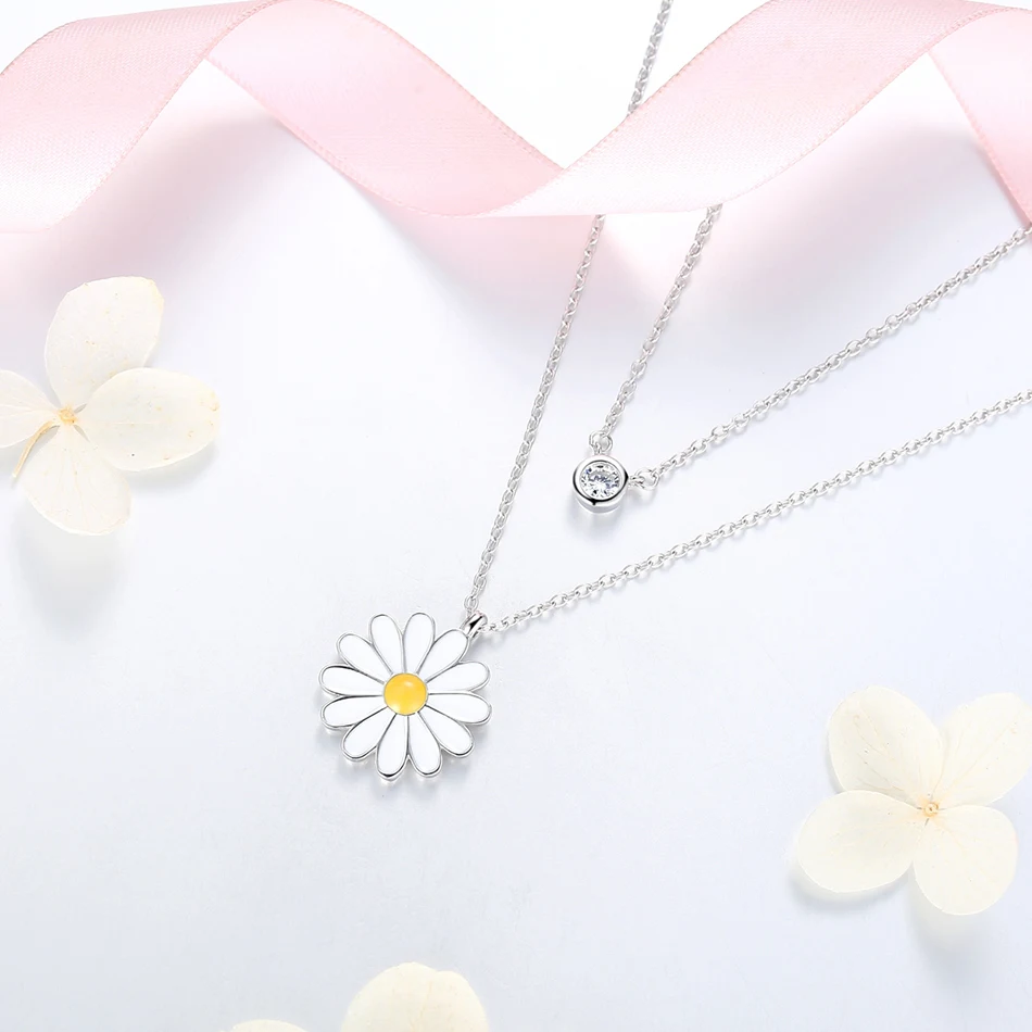 

Forewe Fashion Jewelry Enamel Daisy Necklace 925 Sterling Silver Jewelry Cubic Zircon Pendant Necklace