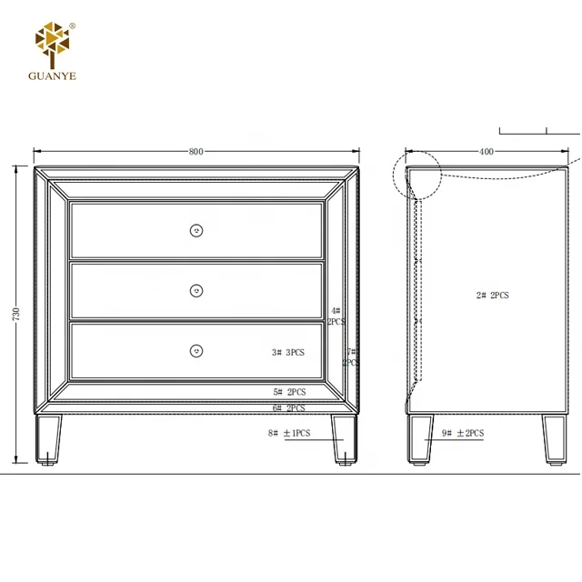 2021 Modern Top Selling Handmade Silver Color 3 Drawers Mirrored Side tables Nightstand Bedsides for Bedroom furniture