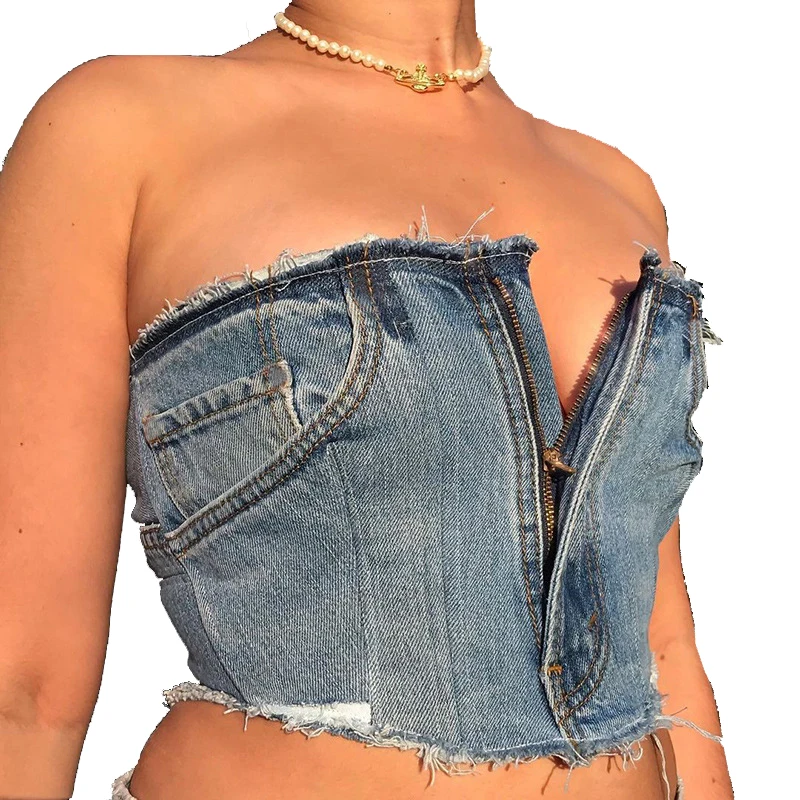 

2021 New arrivals summer collection women sexy off shoulder fashion Denim blouse ladies crop tops