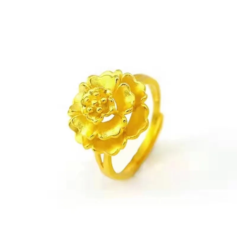 

Vietnam Placer Gold Peony Flower Ring Brass Gold Plated Rich Flower Blooming Women's Ring Girlfriend Qixi Gift Gift