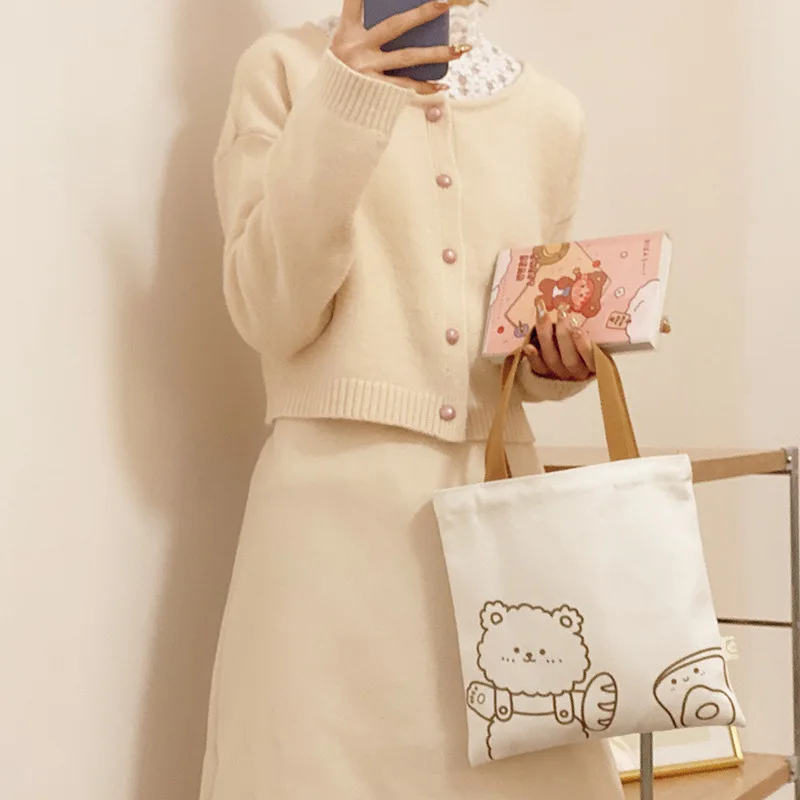 

Low MOQ Japanese Cute Small Canvas Bag Kawaii Tote Casual Bags for Women Ladies Girls