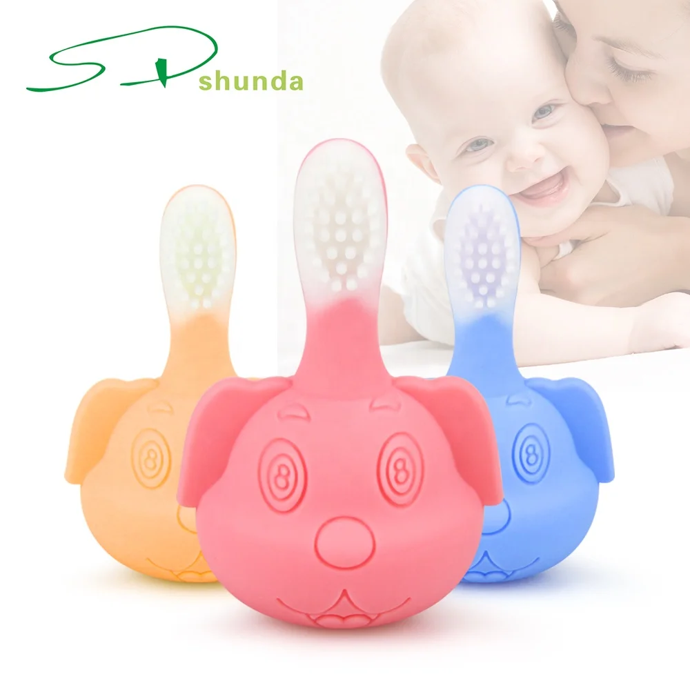 

China Wholesale Custom Cute Cheap BPA free New kids soft animals pattern toys silicone rubber baby finger toothbrush, Customized