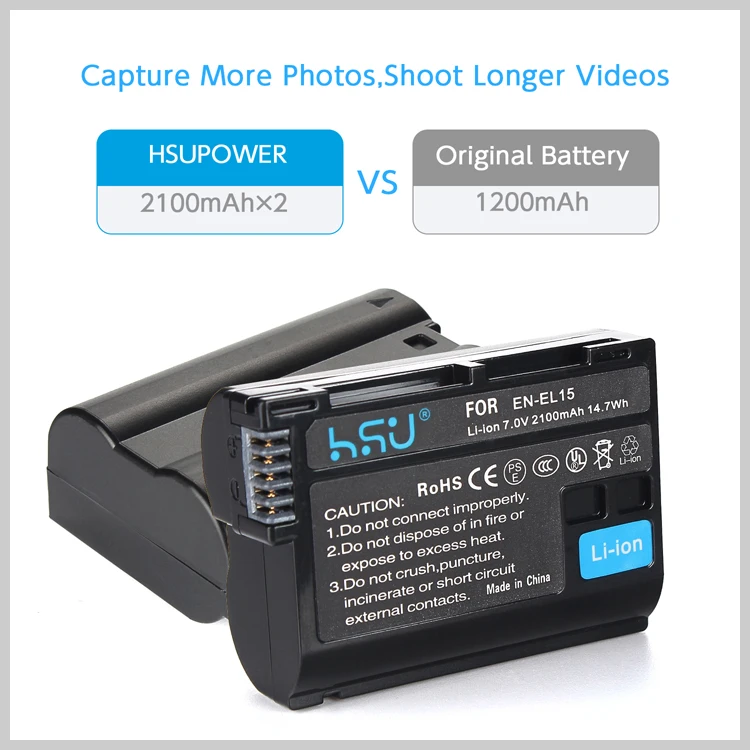 HSU EN-EL15 Digital Camera Battery Li-ion Battery 2100mAh 7.4V