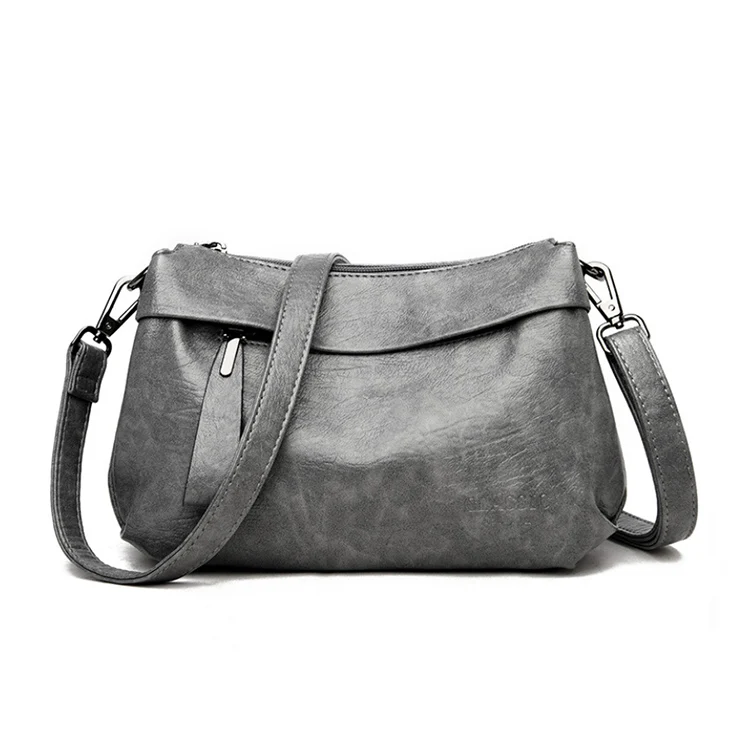 

High Quality Gray PU Leather Ladies Shoulder Bags Womens Sling Bags Cross Body Purses with Two Strap, Oem