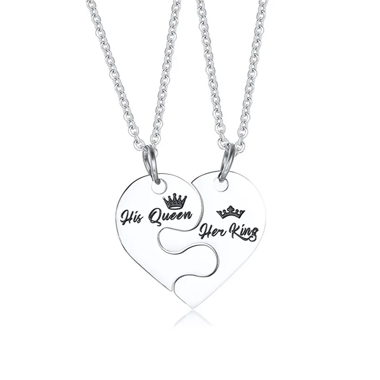 

custom stainless steel silver plated blank broken heart couple jewelry necklace