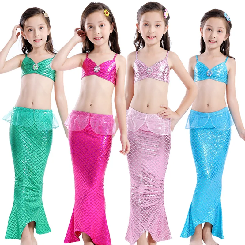 

Hot design kids girls swimwear 3pcs bikini mermaid tail for swimming, Green/pink/hot pink/blue