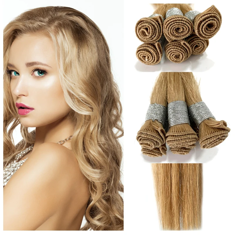 

Wholesale Russian real natural remy 100 human hand tied weft hair extension qingdao double drawn handtied extentions