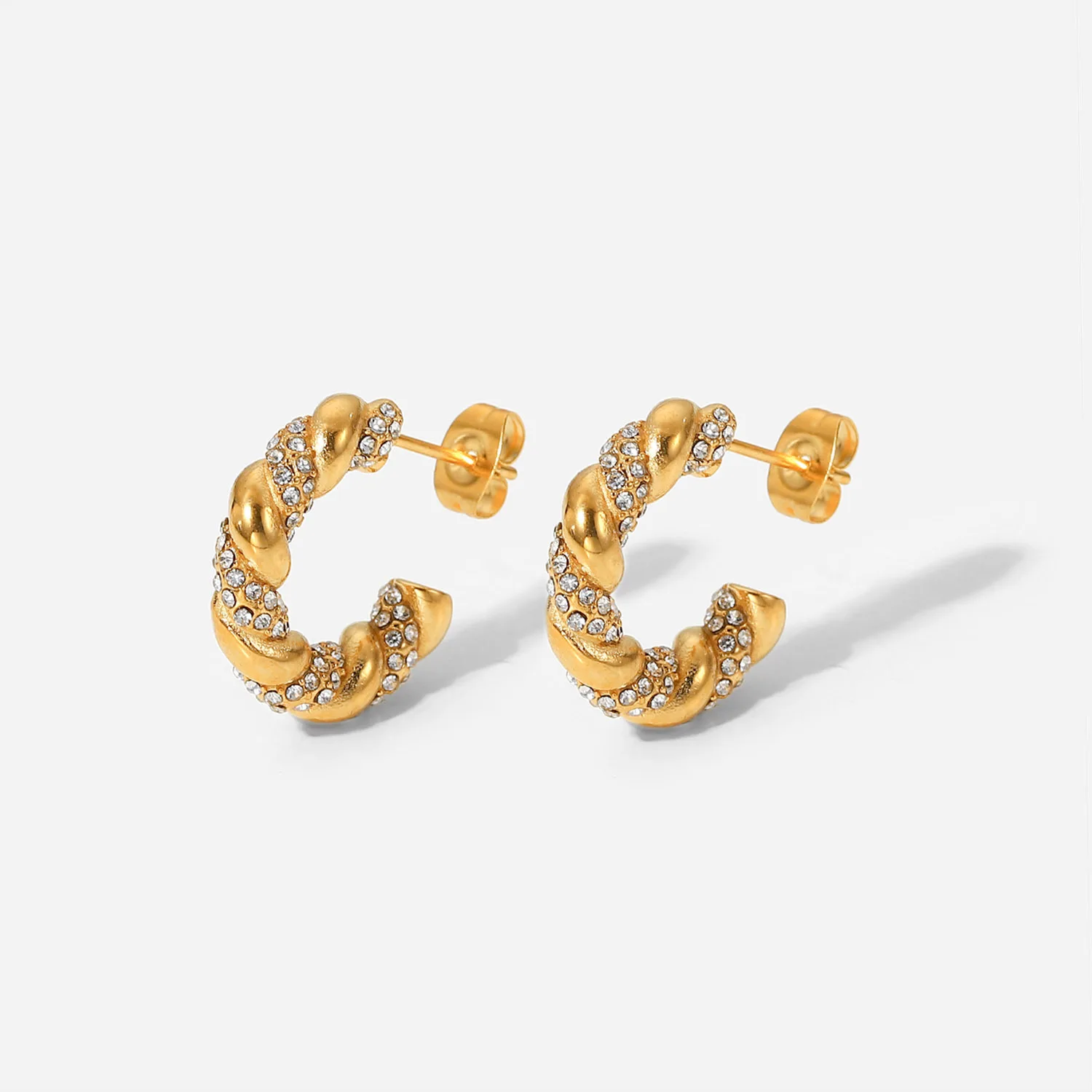 

Waterproof Jewelry Tarnish Free Jewellery INS Style Creative Stud Earring 18K Gold Plated Zircon Hoop Earrings C Shaped Earring