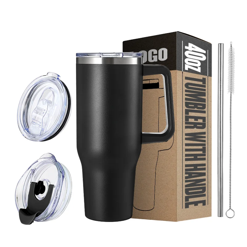 

Custom Vacuum 40 Oz Beer Tumbler With lid Handle And Straw Adventure Quencher Travel mug 40oz
