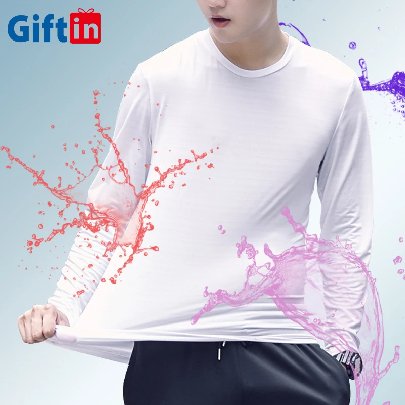 

2019 wholesale Polyester high quality loose nano hydrophobic long sleeve waterproof t-shirt breathable blank men t shirts, Black,white,navy,grey