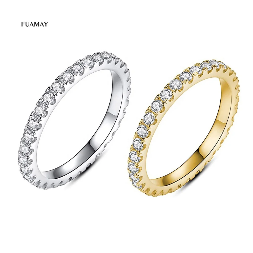 

FUAMAY Dainty 1.8mm Rainbow Diamond Eternity Band Rings 18K Gold Plated 5A AAAAA Grade Cubic Zirconia Rings