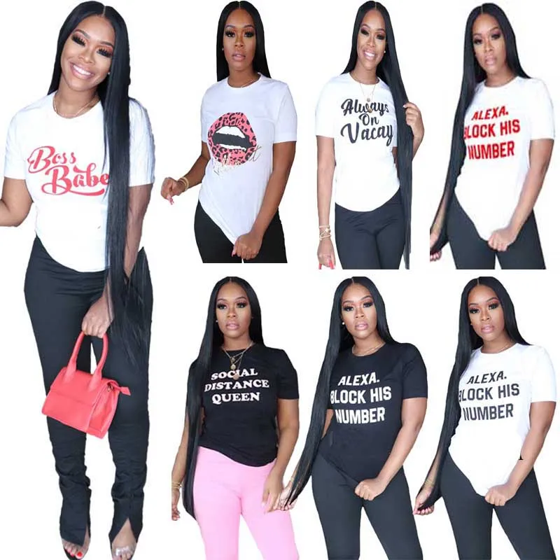 

2021 Summer New Fashion Women's Cotton Printed Round Neck T-shirt, 7colors