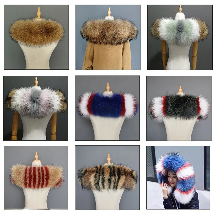 
Real fluffy Natural Raccoon fox Fur Collars and Fur Trim Scarf wrap For Women Men Down Jacket Parka coat 