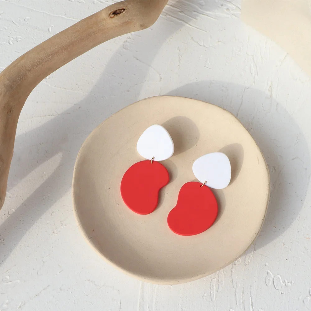

JUHU New Acrylic Clay Texture Earring Bohemia Cute Resin Heart Shape Red Color Stud Earrings For Women Trendy Jewelry Wholesale, Colorful