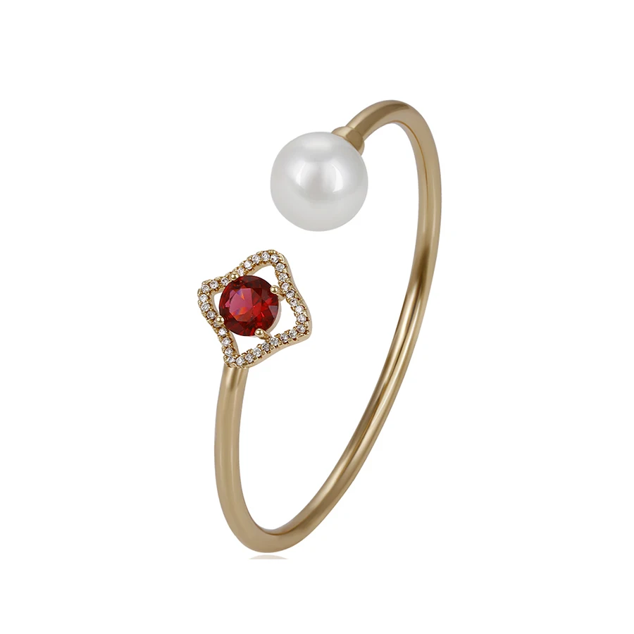 

51727 xuping fashon women jewelry 18K gold women pearl design cuff bangle, White