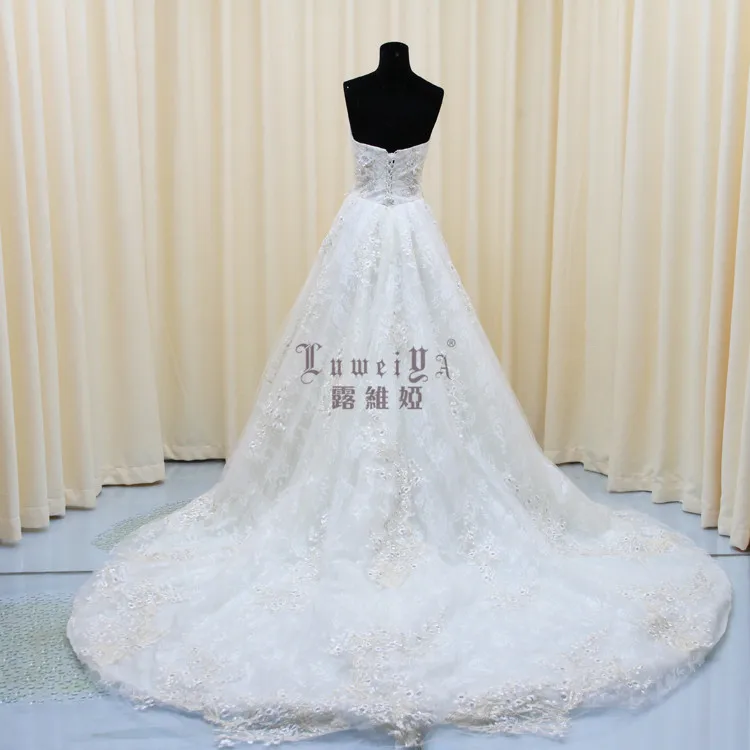 

cheap casual dresses lace sleeveless wedding supplier robe de mariage strapless A-line wedding dress bridal gowns with train, Picture or customized