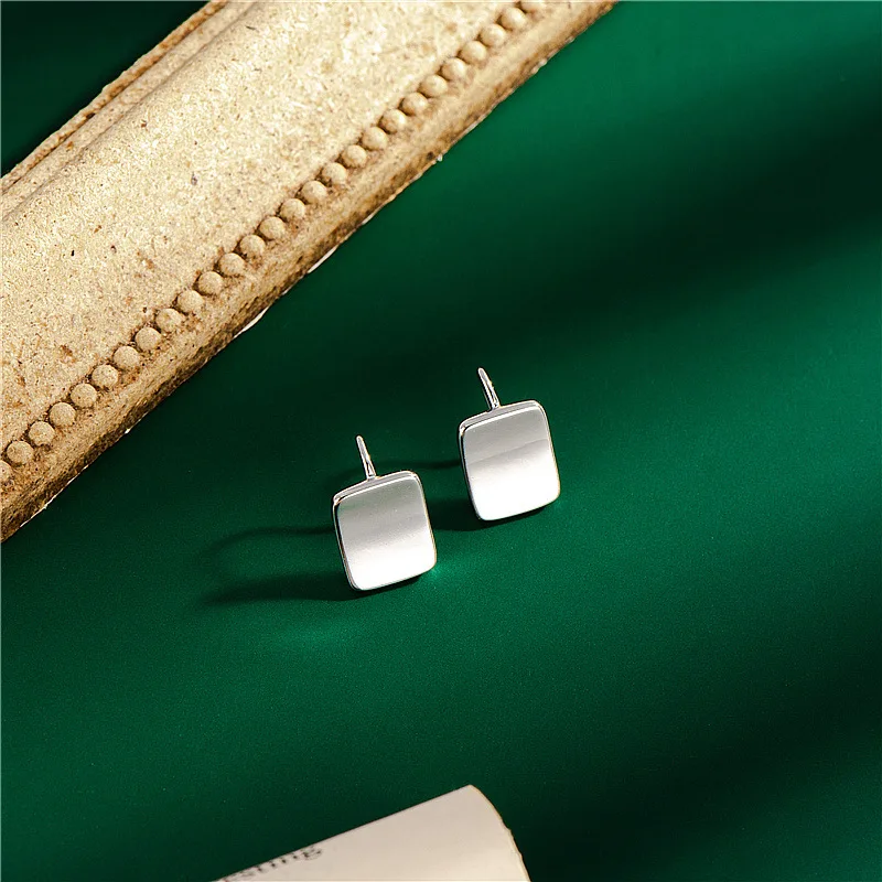 

2021 Sailing Jewelry Square Hoop Earrings 9.6mm Curved Square Earrings S925 Sterling Silver Square Card Earrings