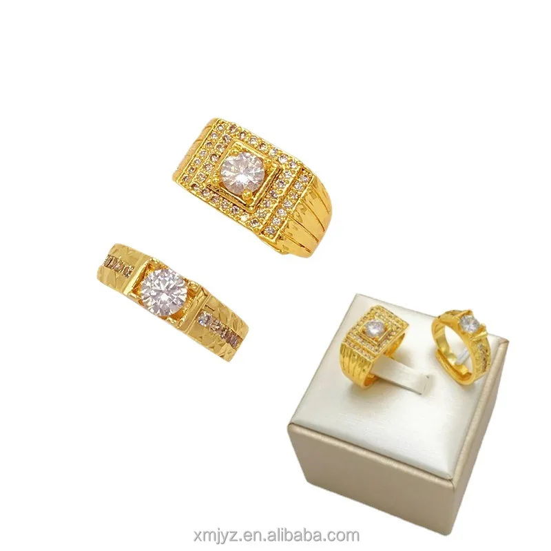 

Gold-Plated Couple Rings With Diamonds For Men And Women Wedding Rings Imitating Vietnamese Sand Gold-Plated Gold