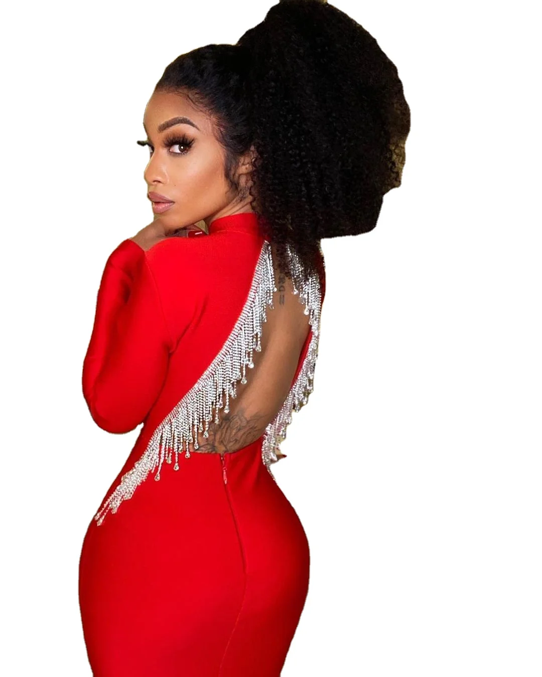 

Luxury Crystal Rhinestone Long Sleeve Elegant Backless Diamond Dress Tassel Sequin Sexy Women Dresses Bandage Formal Dress Women, 4 color