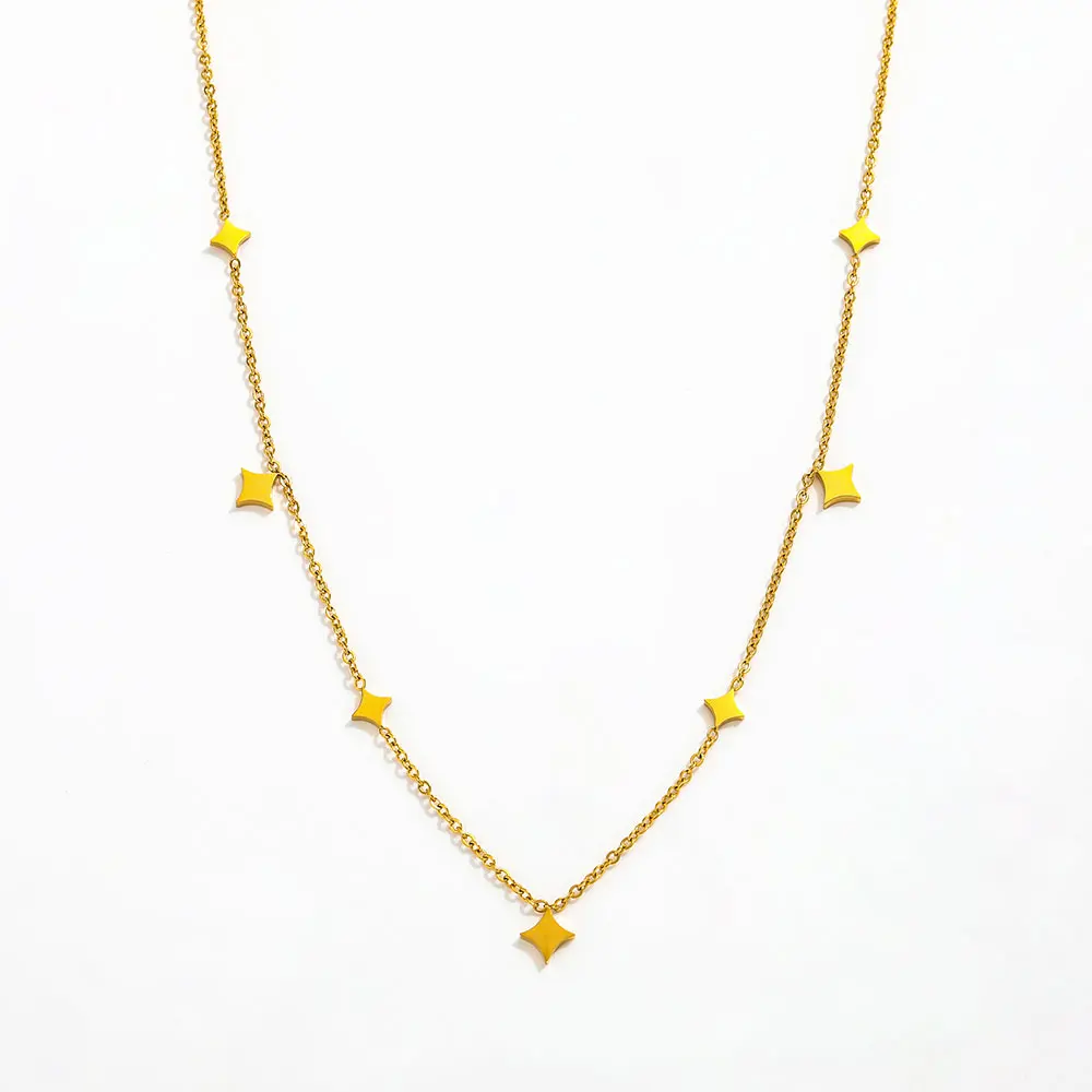 Joolim Jewelry 18K Gold Plated Rhombus Flakelet Shiny Star Choker Necklace Stainless Steel Jewelry Wholesale Tarnish Free
