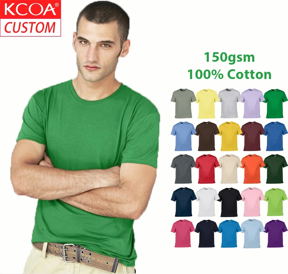 

KCOA Cheap Plain Tshirt 100% Cotton Custom Printed Embroidery Tshirt Men, 25 colors or custom colors