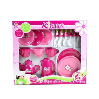 pink plastic tea set