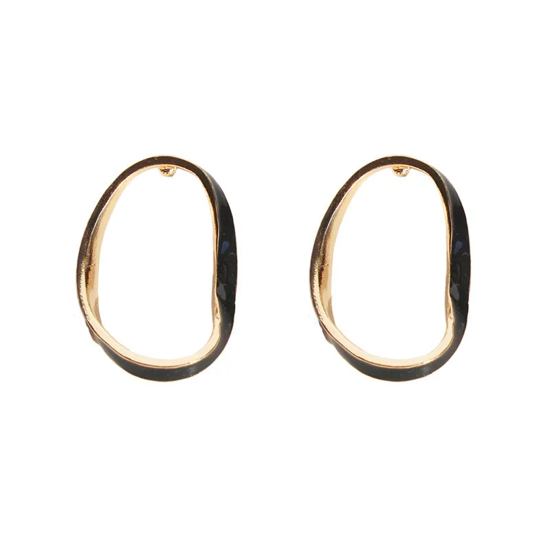 

Trendy Geometric Black Enamel Glaze Line Hoop Earring Simple Metal Circle Earring Women Daily Party Jewelry Accessories