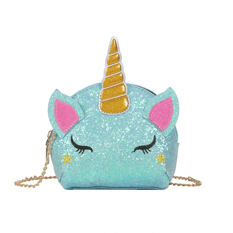 

2021 new fashion women children chain sequin Small Wallet Summer Shiny Unicorn Shoulder Bag cute kids mini purses and handbags, Customized color