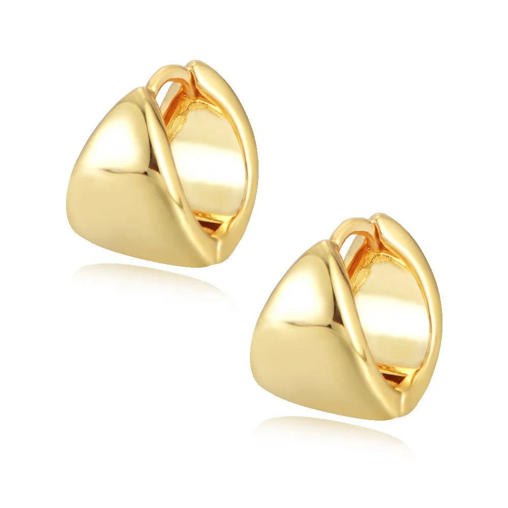 

hip hop minimalist jewelry psj brass 18k gold plated plain chunky hoop Huggies earrings for women ladies
